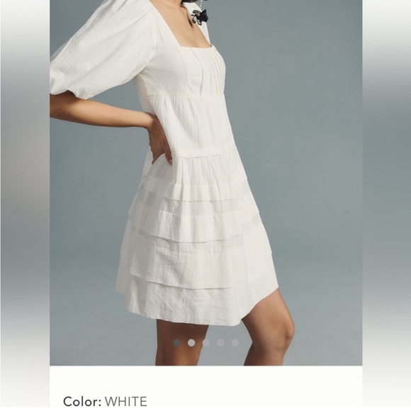 Anthropologie Square-Neck Puff-Sleeve Tiered Dress size Medium. - Picture 4 of 12